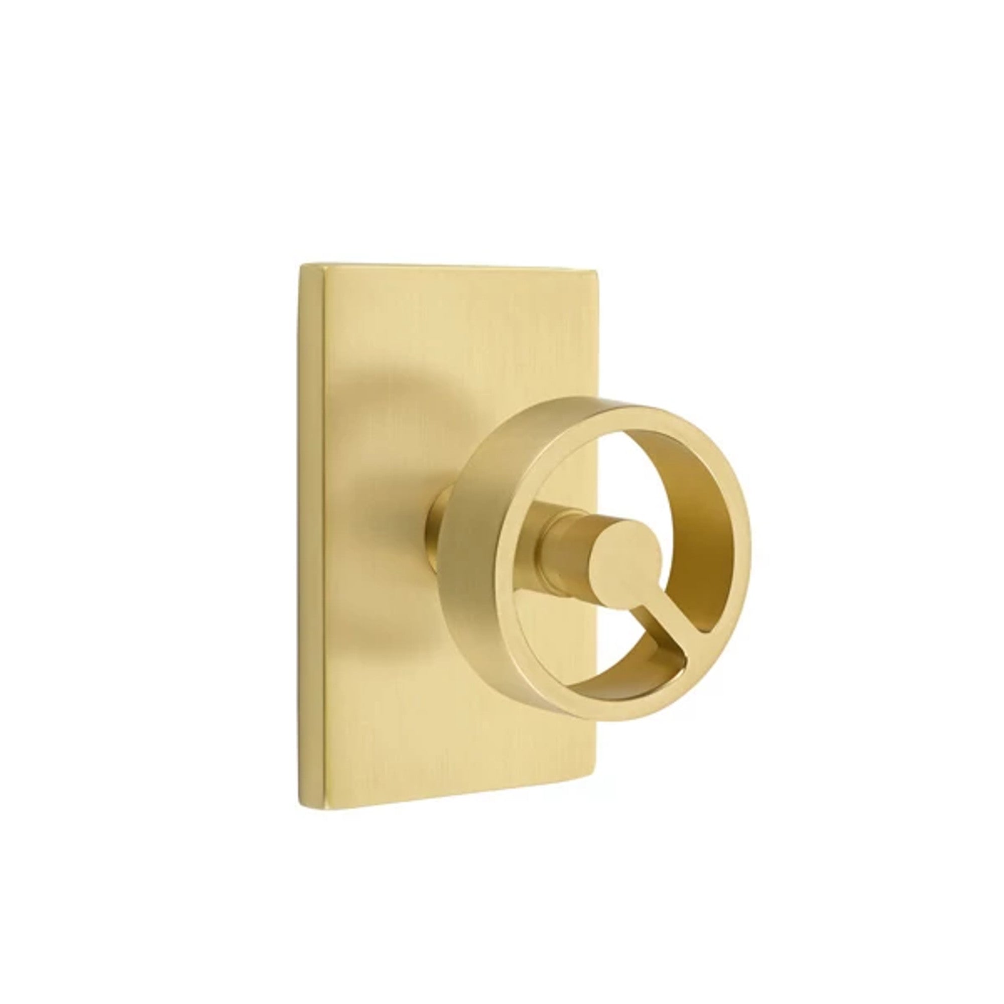 Emtek Spoke Knob with Modern Rectangular Rosette in Satin Brass