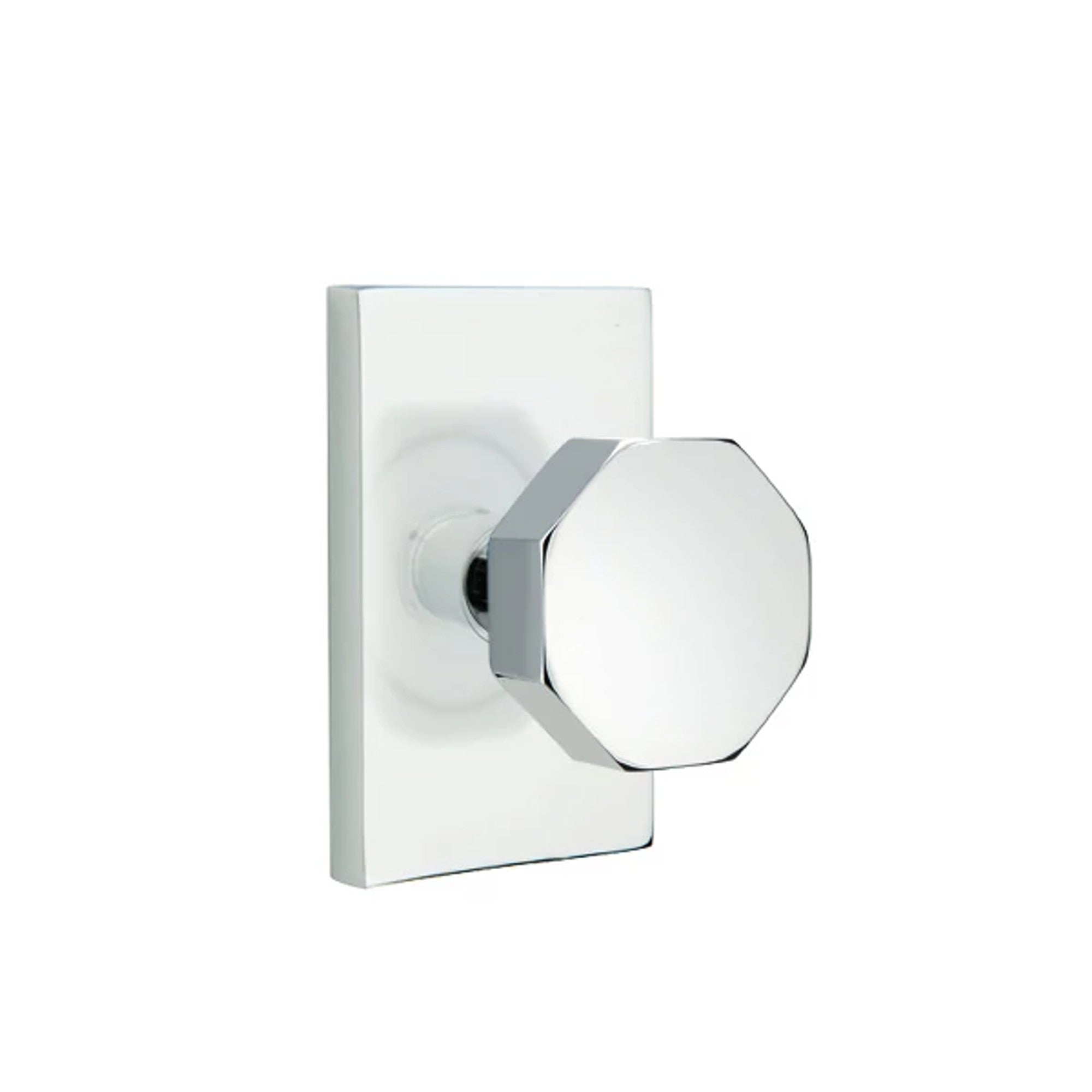 Emtek Octagon Knob with Modern Rectangular Rosette in Polished Chrome