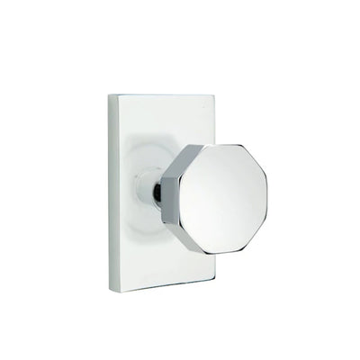 Emtek Octagon Knob with Modern Rectangular Rosette in Polished Chrome