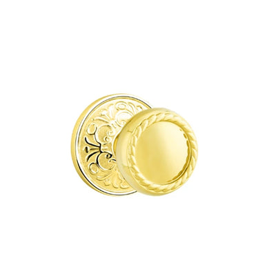 Emtek Rope Knob with Lancaster Rosette in Unlacquered Brass