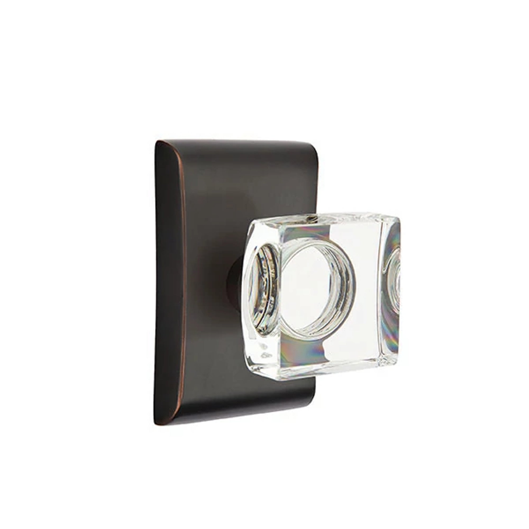Emtek Modern Square Glass Knob with Neos Rosette in Oil Rubbed Bronze