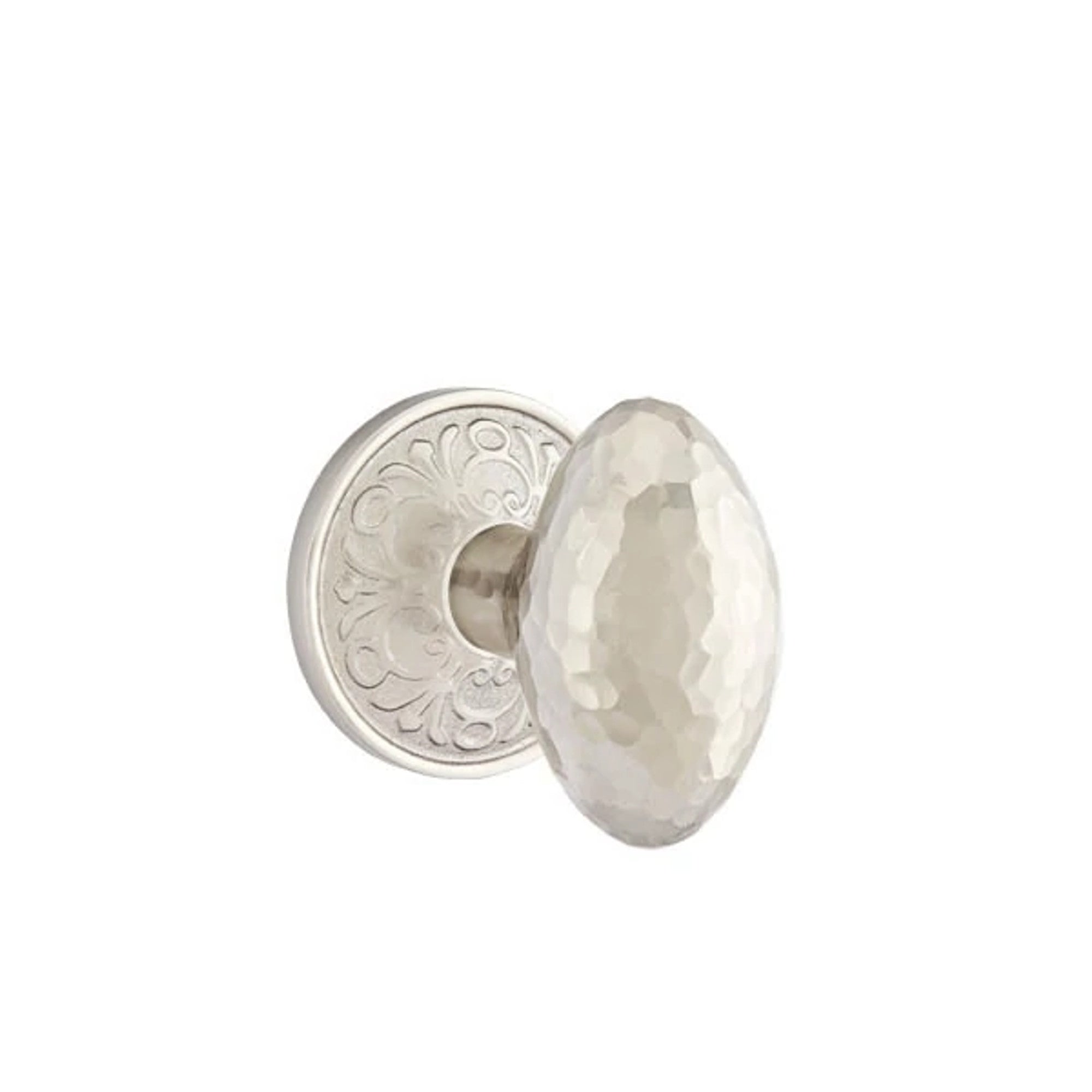 Emtek Hammered Egg Knob with Lancaster Rosette in Satin Nickel