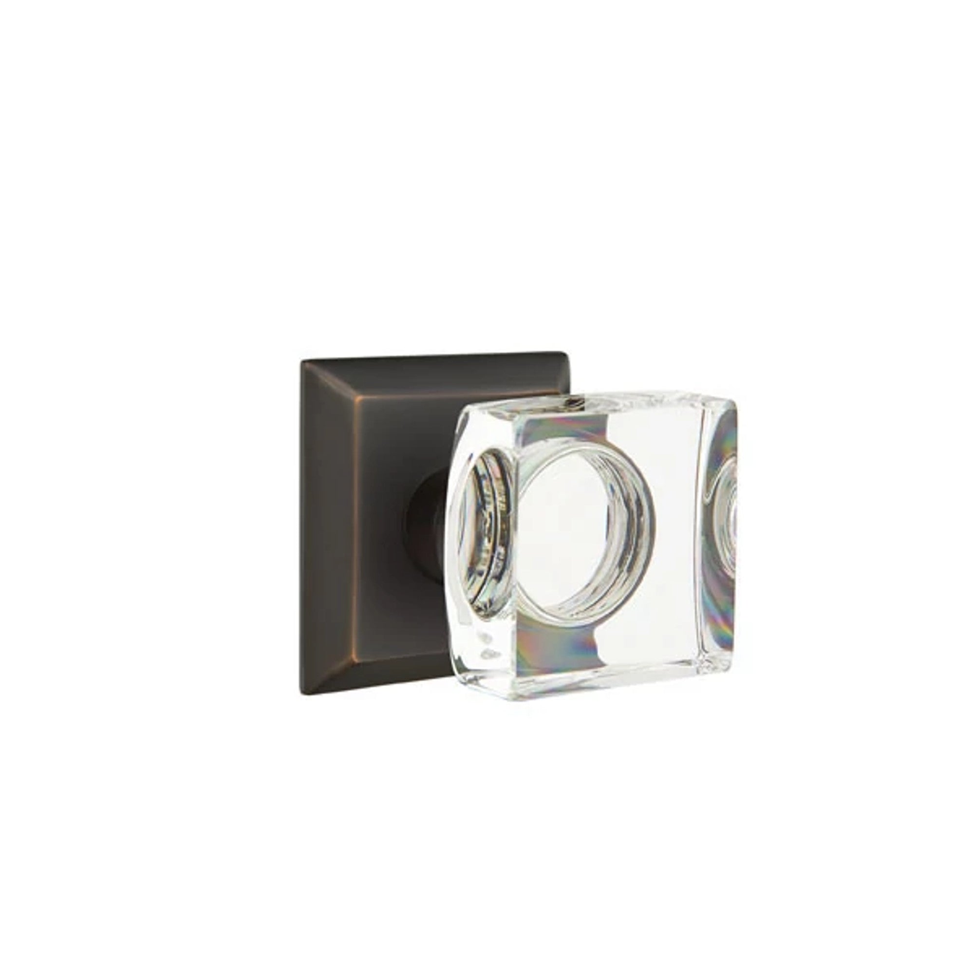 Emtek Modern Square Glass Knob with Quincy Rosette in Oil Rubbed Bronze