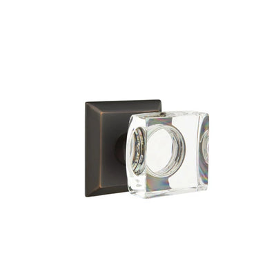 Emtek Modern Square Glass Knob with Quincy Rosette in Oil Rubbed Bronze