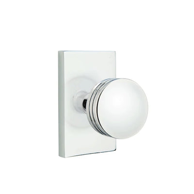 Emtek Bern Knob with Modern Rectangular Rosette in Polished Chrome