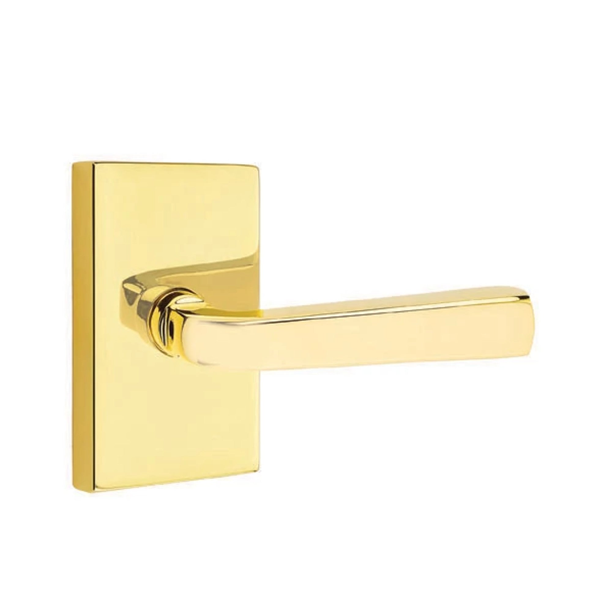 Emtek Sion Lever with Modern Rectangular Rosette in Unlacquered Brass