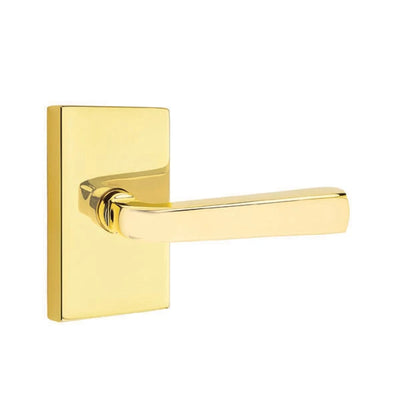 Emtek Sion Lever with Modern Rectangular Rosette in Unlacquered Brass