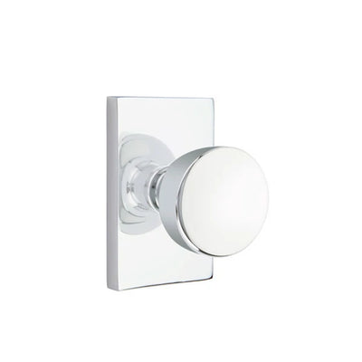 Emtek Laurent Knob with Modern Rectangular Rosette in Polished Chrome