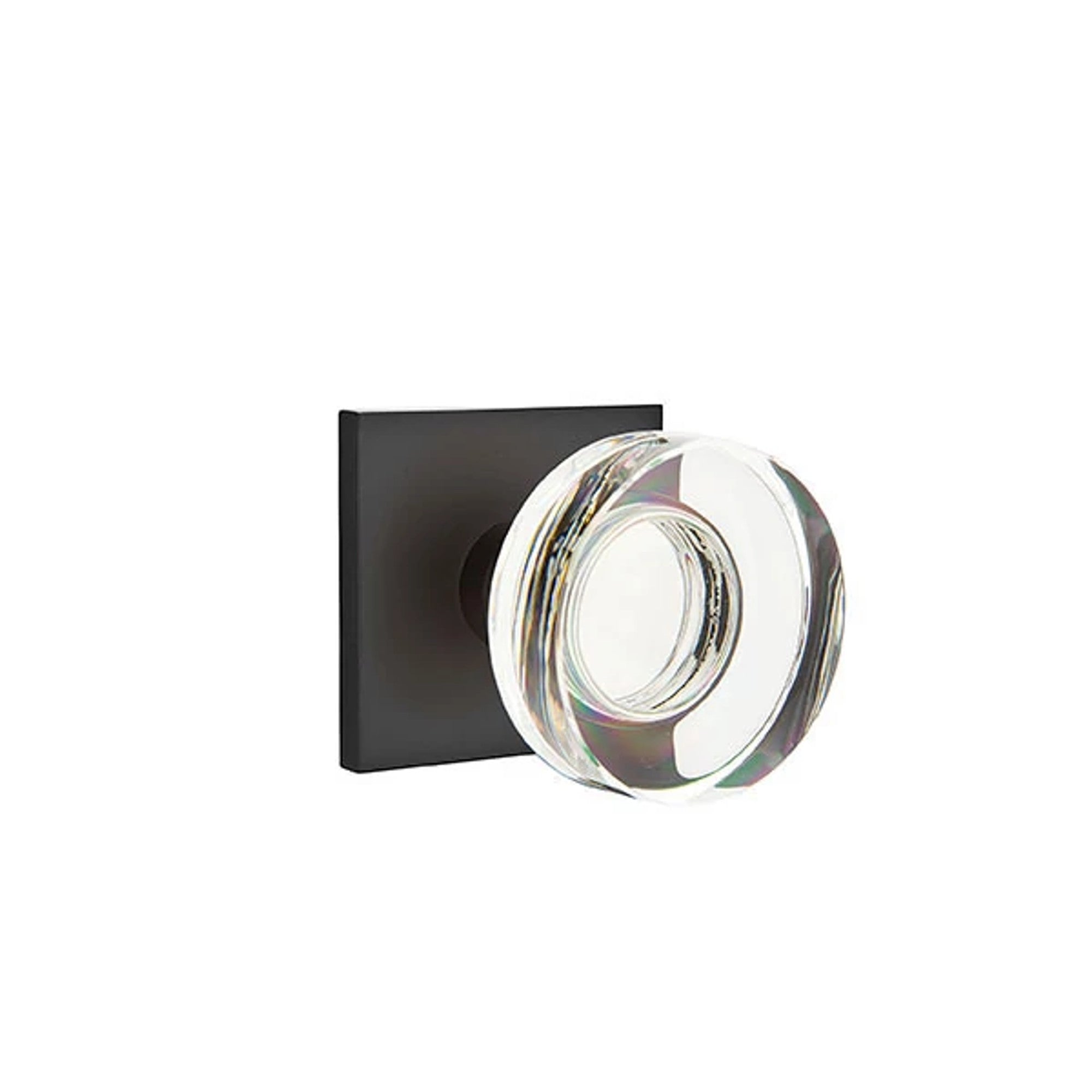Emtek Modern Disc Glass Knob with Square Rosette in Flat Black