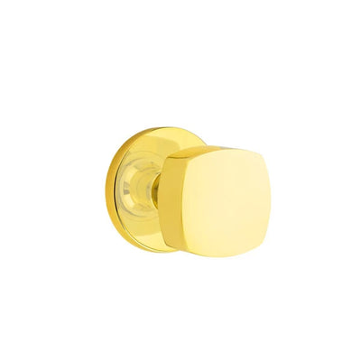 Emtek Freestone Knob with Disk Rosette in Unlacquered Brass
