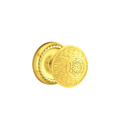 Emtek Lancaster Knob with Rope Rosette in Unlacquered Brass