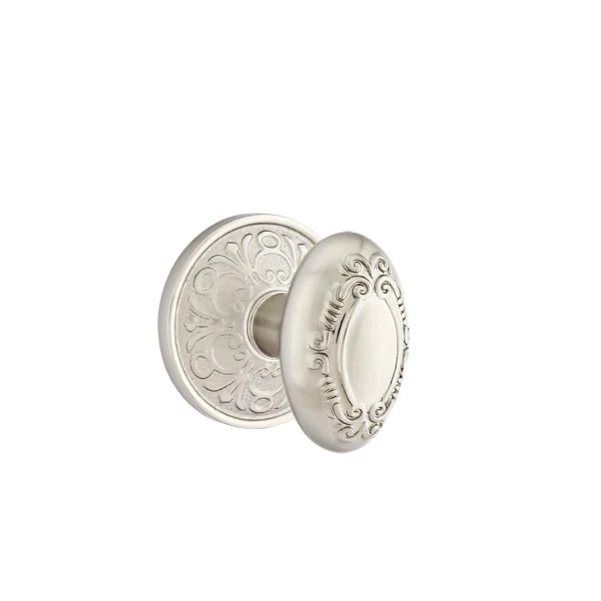 Emtek Victoria Knob with Lancaster Rosette in Satin Nickel