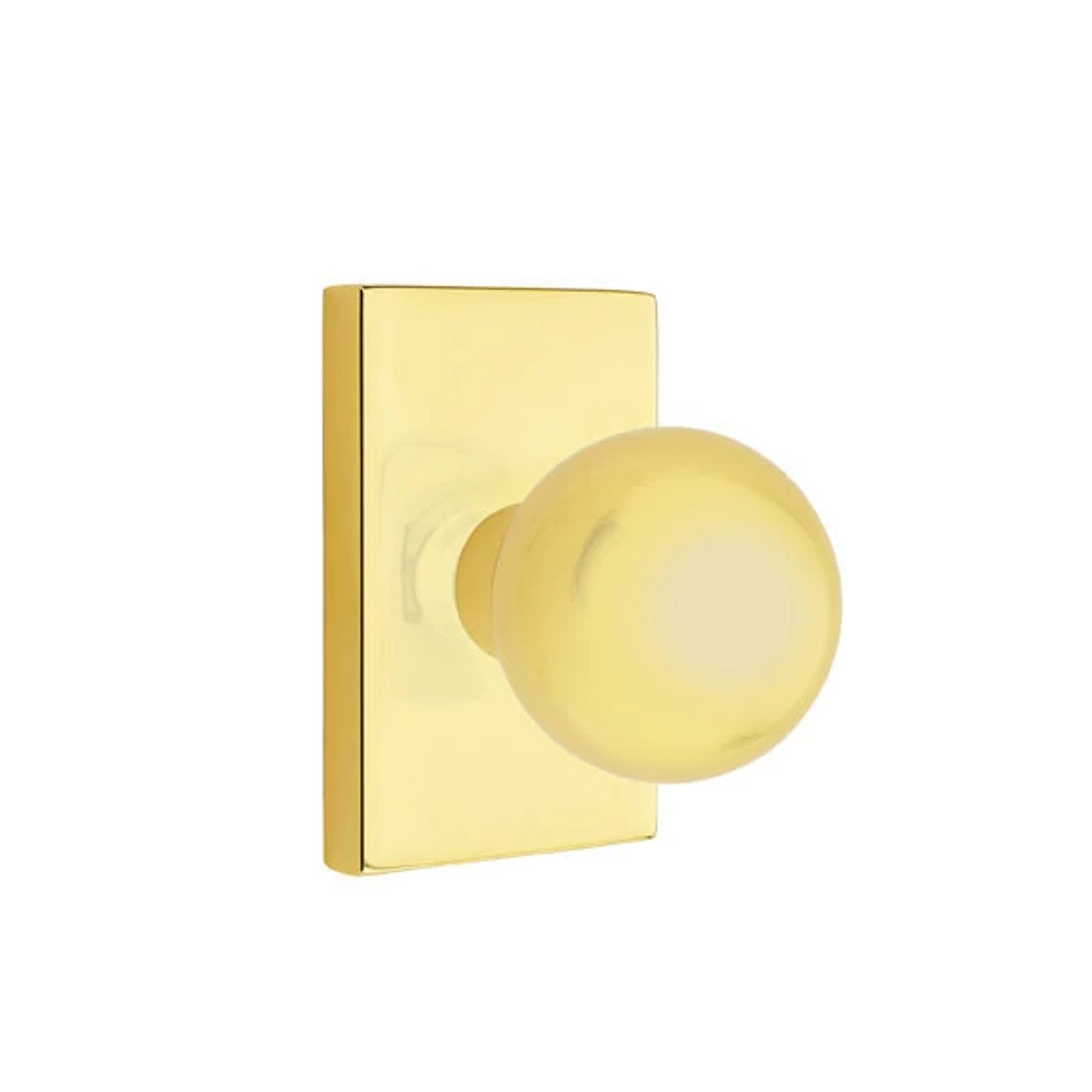 Emtek Orb Knob with Modern Rectangular Rosette in Unlacquered Brass