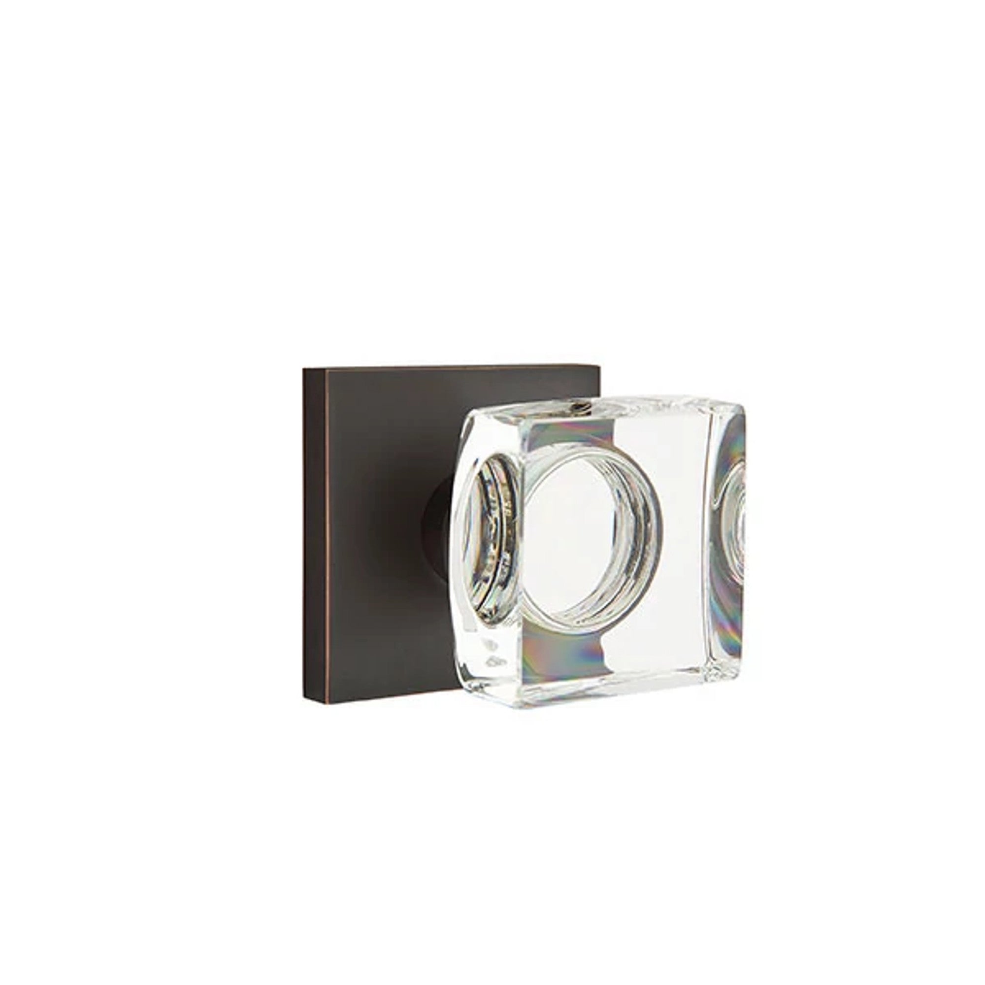 Emtek Modern Square Glass Knob with Square Rosette in Oil Rubbed Bronze