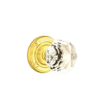 Emtek Diamond Knob with Ribbon & Reed Rosette in Unlacquered Brass