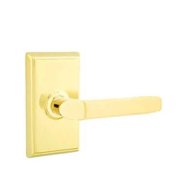 Emtek Milano Lever with Rectangular Rosette in Unlacquered Brass
