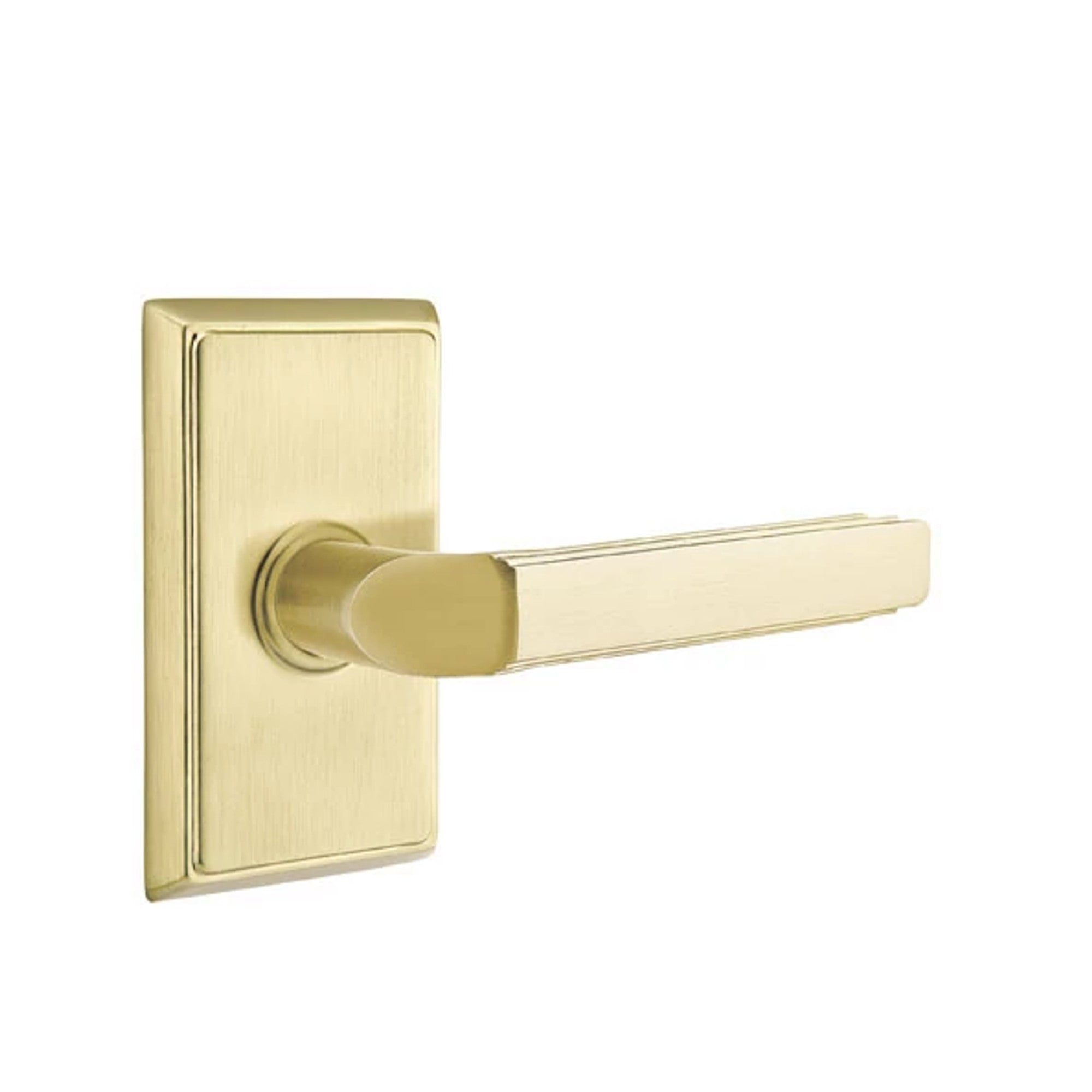 Emtek Milano Lever with Rectangular Rosette in Satin Brass