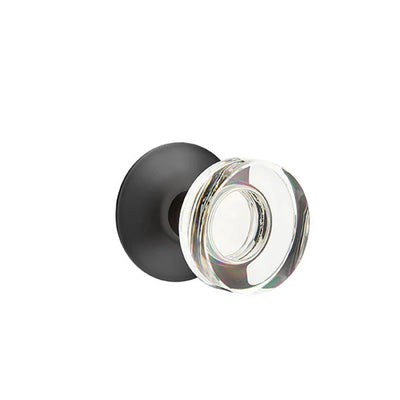 Emtek Modern Disc Glass Knob with Modern Rosette in Flat Black