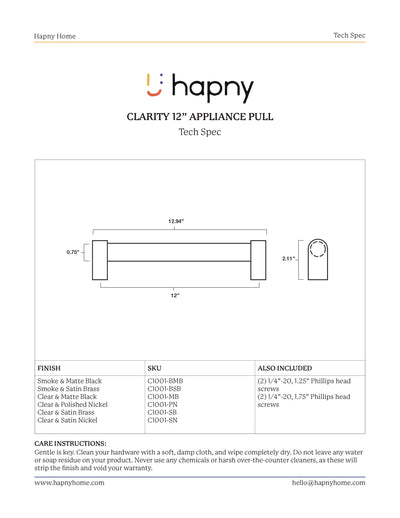 Clarity 12” Appliance Pull