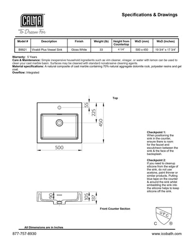 Vivaldi Plus Vessel Sink - Gloss White