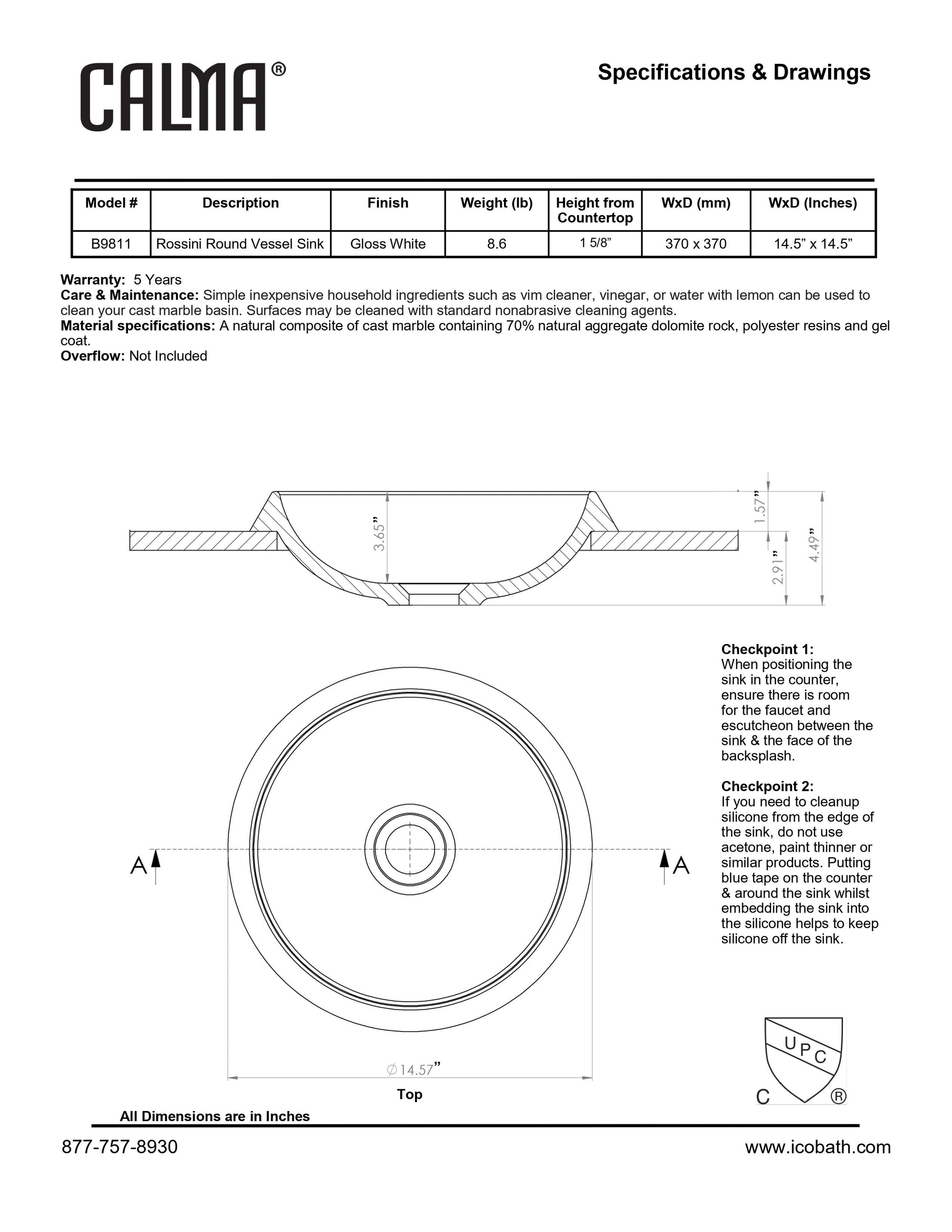 Rossini Round Vessel Sink - Gloss White