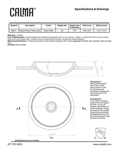 Rossini Round Vessel Sink - Gloss White