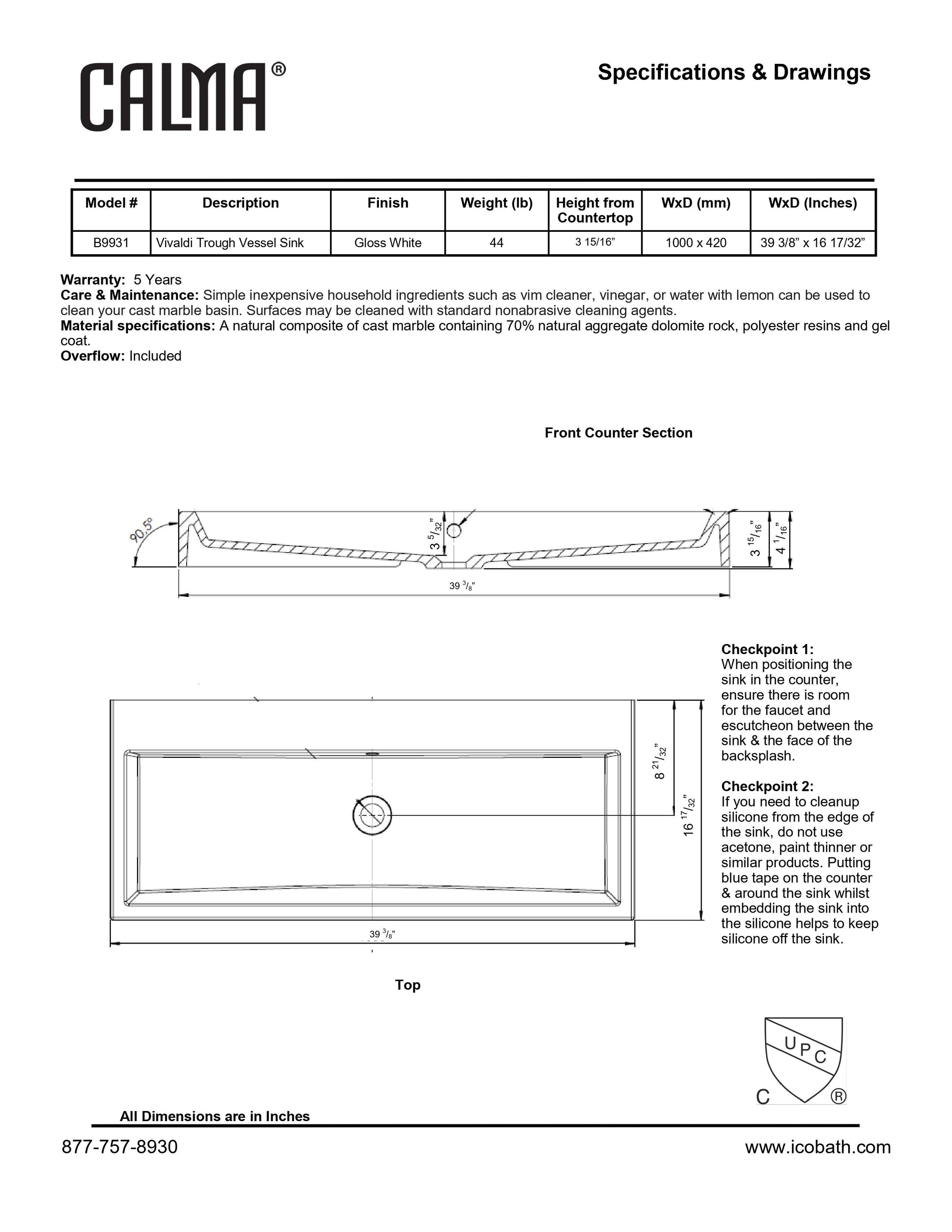 Vivaldi Trough Sink - Gloss White