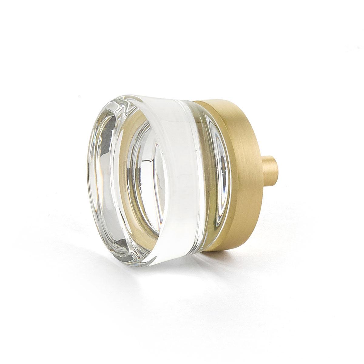 Schaub Knob, Flat Disc Glass, Satin Brass, 1.375" dia 77-SB