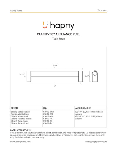 Clarity 18” Appliance Pull