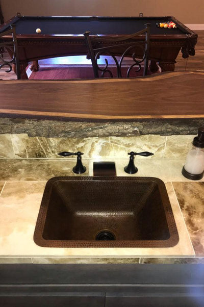 17‚Ä≥ Rectangle Hammered Copper Bar Sink w/ 2‚Ä≥ Drain Opening - Hardware by Design