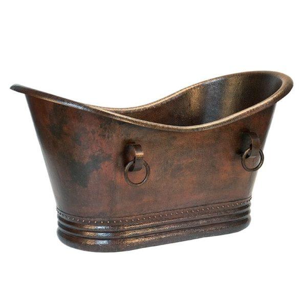 60‚Ä≥ Hammered Copper Double Slipper Bathtub With Rings