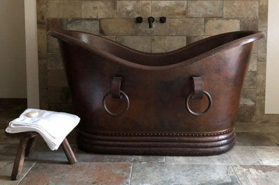 60‚Ä≥ Hammered Copper Double Slipper Bathtub With Rings - Hardware by Design