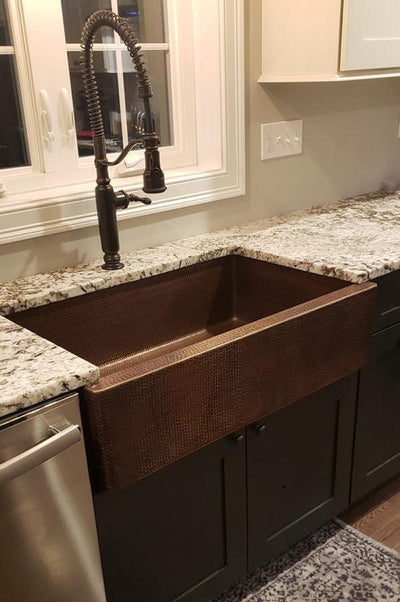 35‚Ä≥ Hammered Copper Apron Front Single Basin Kitchen Sink - Hardware by Design