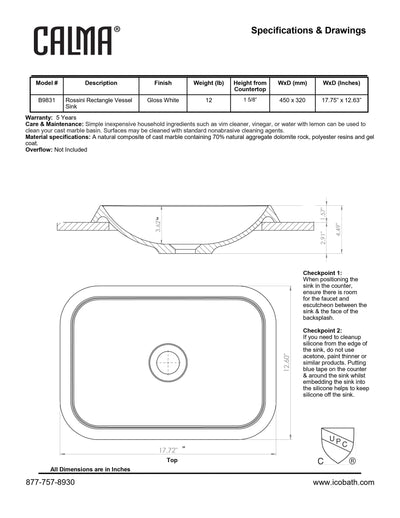 Rossini Rectangle Vessel Sink - Gloss White