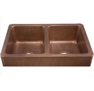 Thompson Traders KDA-3322AH Drop In / Undermount Corniglia Farmhouse Double Bowl Hand Hammered Copper Sink from the Renovations Collection