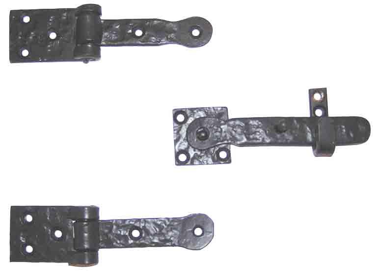 Agave Ironworks LA005-01 Wrought Iron Door Speakeasy Hinge & Latch Set - Flat Black Finish - 3 Piece Set