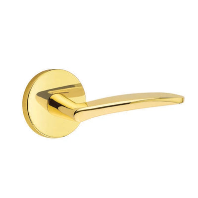 Emtek Poseidon Lever with Disk Rosette in Unlacquered Brass