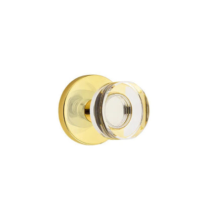 Emtek Modern Disc Glass Knob with Disk Rosette in Unlacquered Brass