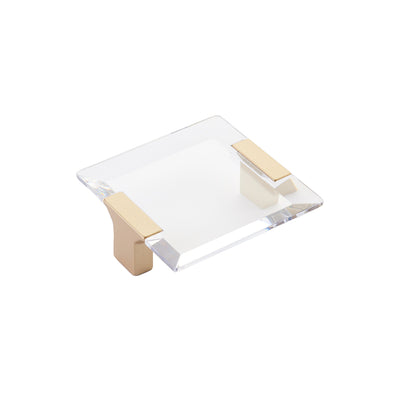 Schaub Positano 2-1/2" C-C Square Pull in Signature Satin Brass with Clear Glass