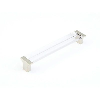Schaub Positano 6-5/16" C-C Pull in Satin Nickel with Clear Glass