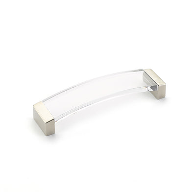 Schaub Positano 5-1/16" C-C Arched Pull in Satin Nickel with Clear Glass