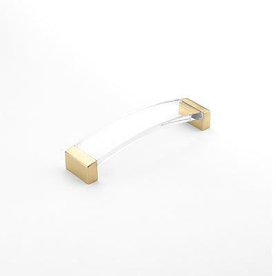 Schaub Positano 5-1/16" C-C Arched Pull in Signature Satin Brass with Clear Glass