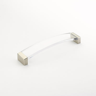 Schaub Positano 6-5/16" C-C Arched Pull in Satin Nickel with Clear Glass
