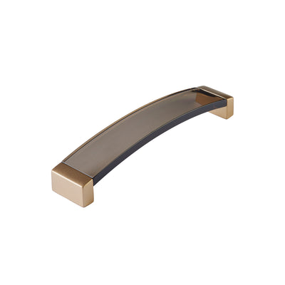 Schaub Positano 6-5/16" C-C Arched Pull in Signature Satin Brass with Smoke Glass