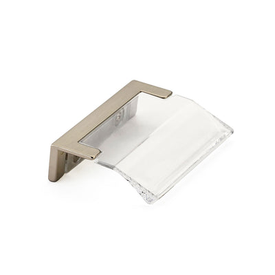 Schaub Positano 1-1/4" C-C Edge Pull in Satin Nickel with Clear Glass