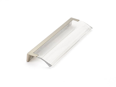 Schaub Positano 5-1/16" C-C Edge Pull in Satin Nickel with Clear Glass