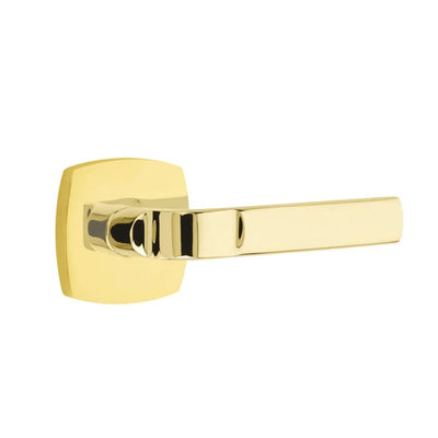 Emtek Aston Lever with Urban Modern Rosette in Unlacquered Brass
