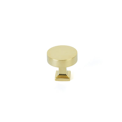 Schaub Haniburton 1-1/4" Round Knob with Square Base in Unlacquered Brass