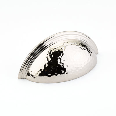 Schaub Atherton 3" C-C Hammered Plain Edges Cup Pull in Polished Nickel