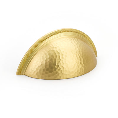 Schaub Atherton 3" C-C Hammered Knurled Edges Cup Pull in Satin Brass